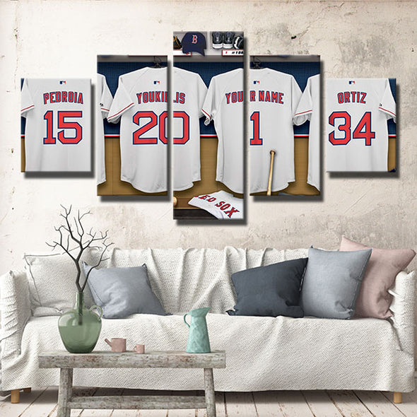 5 panel modern art canvas prints Red Sox Team uniform decor picture-500420 (2)