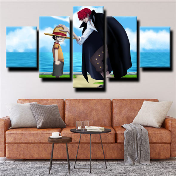 5 panel modern art framed print 1 Piece Straw Hat Luffy decor picture-1200 (3)