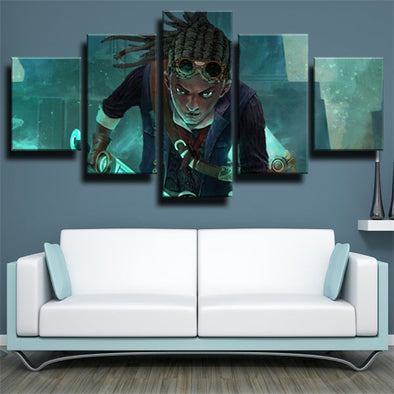 5 panel modern art framed print League Legends Ekko live room decor-1200 (1)