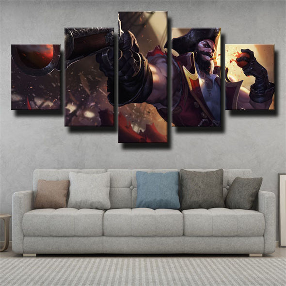 5 panel modern art framed print League Of Legends Gangplank home decor-1200 (2)