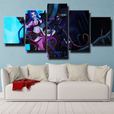 5 panel modern art framed print League Of Legends Jinx home decor-1200(1)