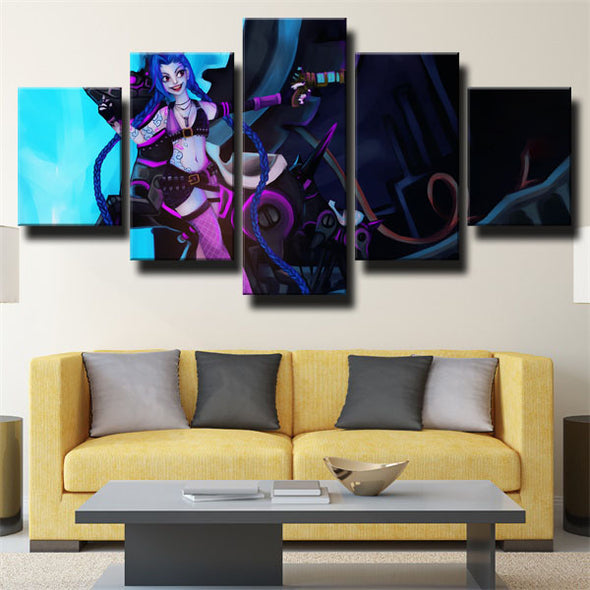 5 panel modern art framed print League Of Legends Jinx home decor-1200(2)