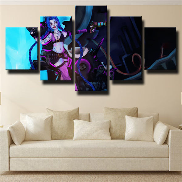 5 panel modern art framed print League Of Legends Jinx home decor-1200(3)