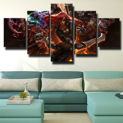 5 panel modern art framed print League Of Legends Katarina wall decor-1200 (1)