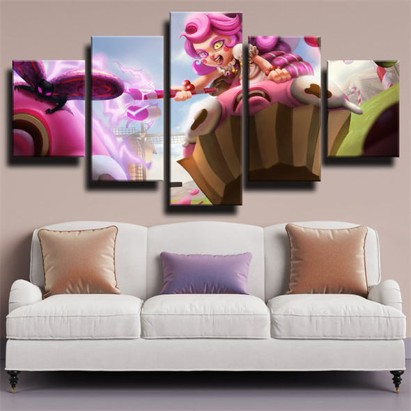 5 panel modern art framed print League Of Legends Lulu decor picture-1200 (2)