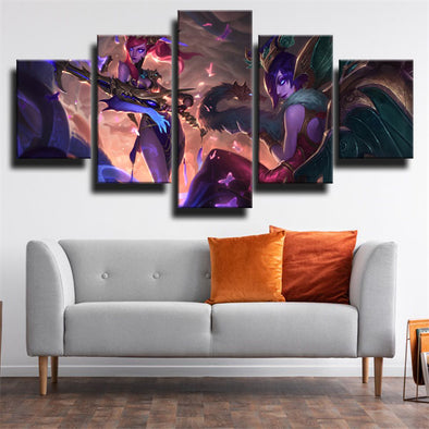 5 panel modern art framed print League Of Legends Morgana home decor-1200 (1)