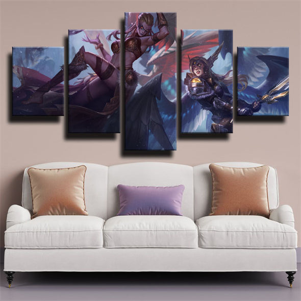 5 panel modern art framed print League Of Legends Morgana wall picture-1200 (2)
