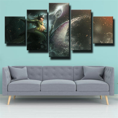 5 panel modern art framed print League Of Legends Nami decor picture-1200(1)