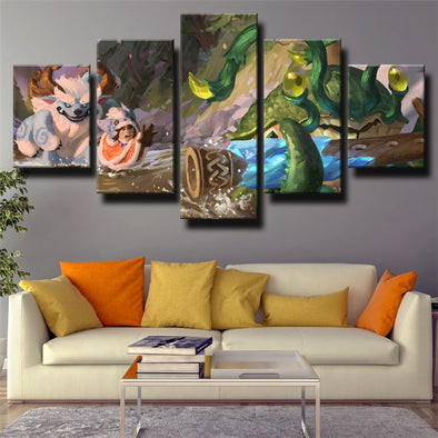 5 panel modern art framed print League of Legends Nunu decor picture-1200 (1)