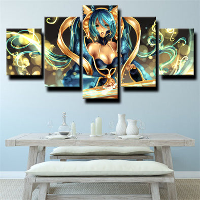5 panel modern art framed print League of Legends Sona wall decor-1200 (1)