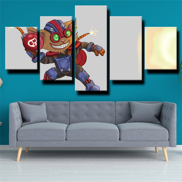 5 panel modern art framed print League of Legends Ziggs home decor-1200 (2)