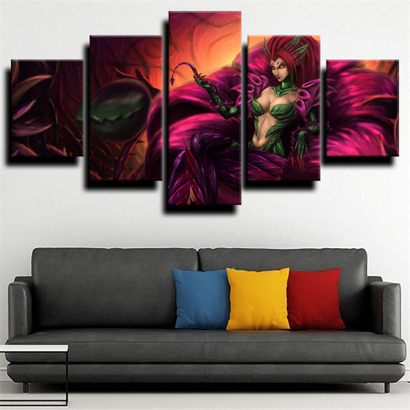 5 panel modern art framed print League of Legends Zyra home decor-1200 (1)