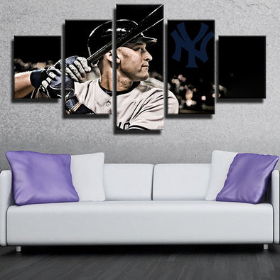 5 panel modern art framed print NY Yankees 2# Derek Jeterlive room decor-1201 (1)