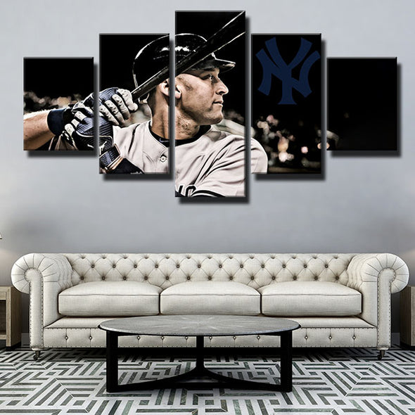 5 panel modern art framed print NY Yankees 2# Derek Jeterlive room decor-1201 (2)