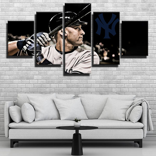 5 panel modern art framed print NY Yankees 2# Derek Jeterlive room decor-1201 (3)