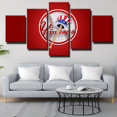 5 panel modern art framed print NY Yankees Red LOGO wall decor-1201 (1)