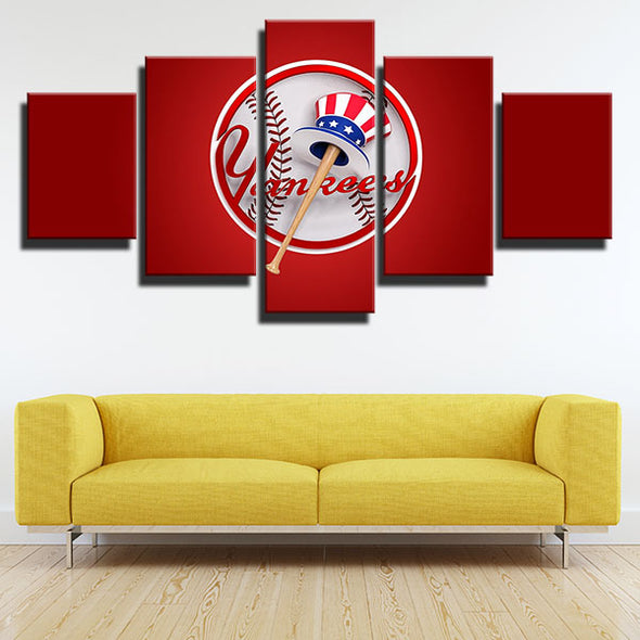 5 panel modern art framed print NY Yankees Red LOGO wall decor-1201 (3)