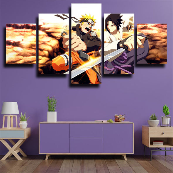 5 panel modern art framed print Naruto sasuke with naruto wall decor-1703 (2)