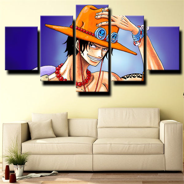 5 panel modern art framed print One Piece Portgas D. Ace wall picture-1200 (2)