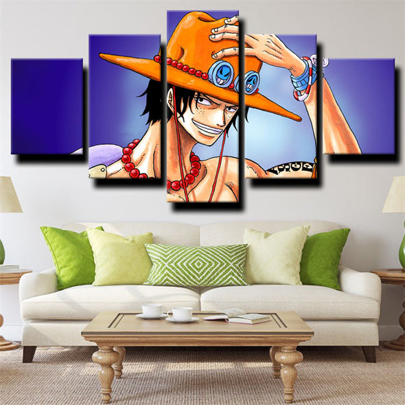 5 panel modern art framed print One Piece Portgas D. Ace wall picture-1200 (3)