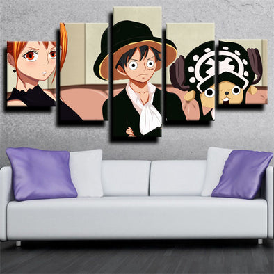 5 panel modern art framed print One Piece Straw Hat Luffy home decor-1200 (1)