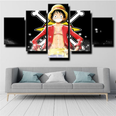 5 panel modern art framed print One Piece Straw Hat Luffy wall decor-1200 (1)