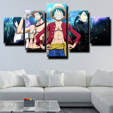 5 panel modern art framed print One Piece Straw Hat Luffy wall picture-1200 (1)