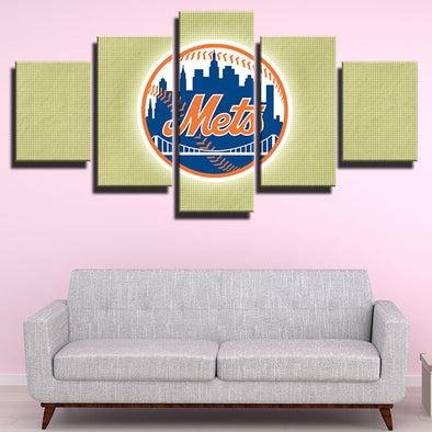 5 panel modern art framed print The Mets team LOGO wall decor-1201 (1)