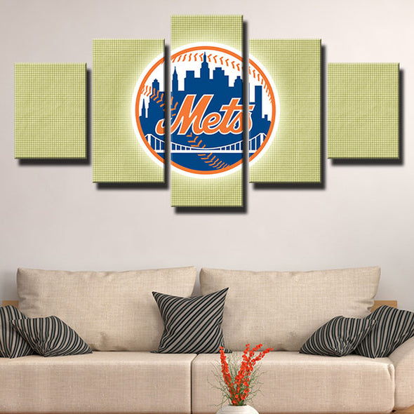 5 panel modern art framed print The Mets team LOGO wall decor-1201 (2)
