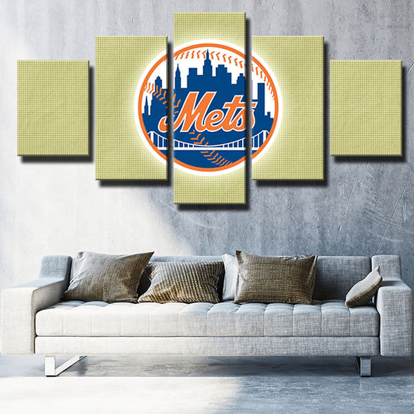 5 panel modern art framed print The Mets team LOGO wall decor-1201 (4)