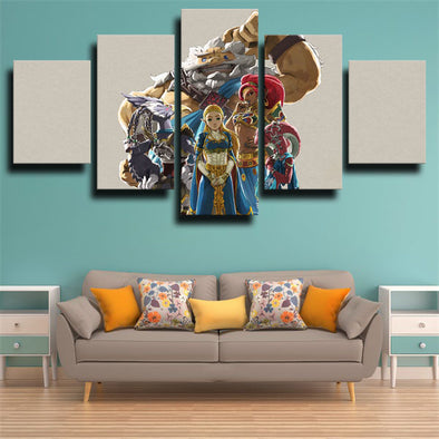 5 panel modern art framed print Zelda full characters wall decor-1603 (1)