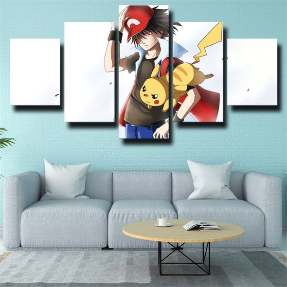 5 panel modern art framed print anime Pokemon Ash Ketchum wall decor-1807 (2)