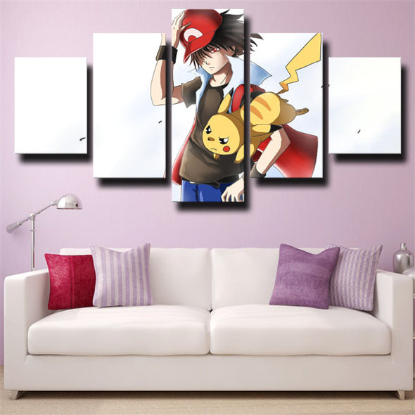 5 panel modern art framed print anime Pokemon Ash Ketchum wall decor-1807 (3)