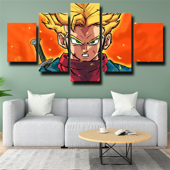 5 panel modern art framed print dragon ball Goku red wall decor-2000 (2)