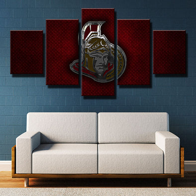 5 panel modern art framed prints Ottawa HC red iron logo wall picture-1209 (1)