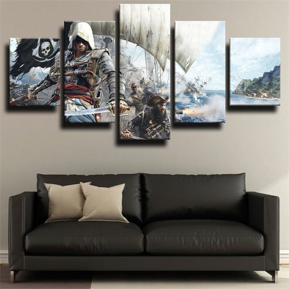 5 panel wall art canvas prints Assassin Black Flag live room decor-1208 (1)