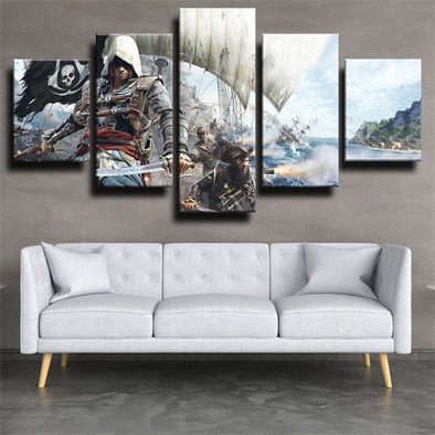 5 panel wall art canvas prints Assassin Black Flag live room decor-1208 (3)
