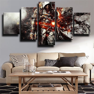 5 panel wall art canvas prints Assassin Black Flag wall picture-1207 (1)