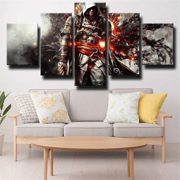5 panel wall art canvas prints Assassin Black Flag wall picture-1207 (2)