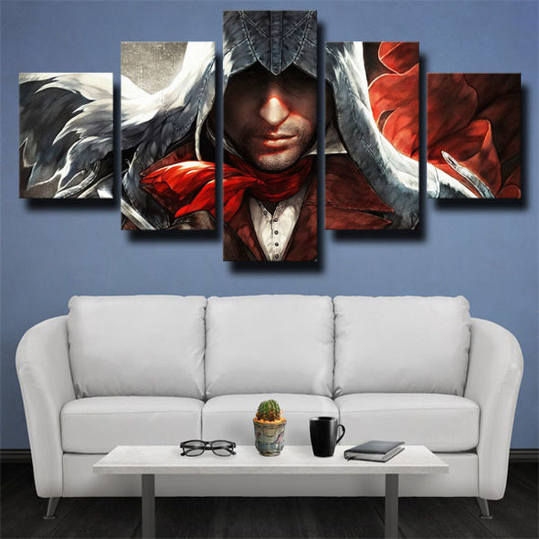 5 panel wall art canvas prints Assassin Unity Arno live room decor-1204 (2)