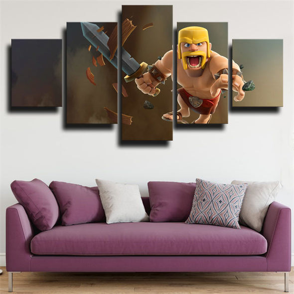 5 panel wall art canvas prints Clash Royale Barbarians live room decor-1513 (1)