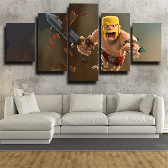 5 panel wall art canvas prints Clash Royale Barbarians live room decor-1513 (2)