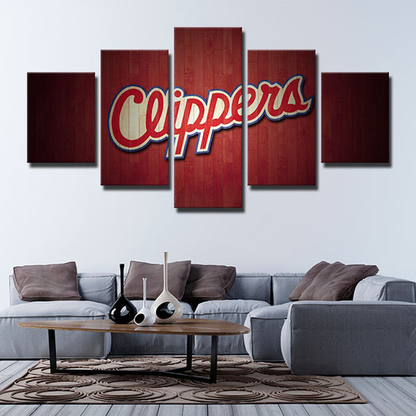 5 panel wall art canvas prints Clippers red wood name decor picture-1206 (3)