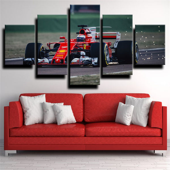 5 panel wall art canvas prints Formula 1 Car Ferrari live room decor-1200 (2)