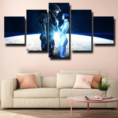 5 panel wall art canvas prints Halo Master Chief live room decor-1513 (1)