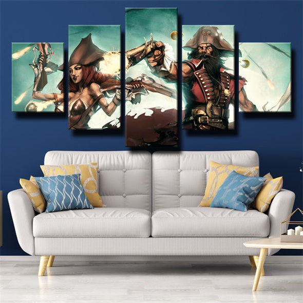 5 panel wall art canvas prints League Of Legends Gangplank home decor-1200 (1)
