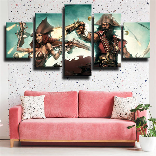 5 panel wall art canvas prints League Of Legends Gangplank home decor-1200 (3)