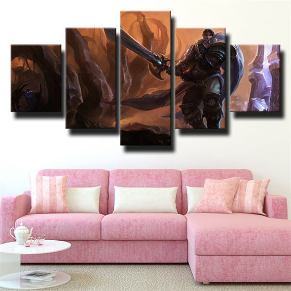 5 panel wall art canvas prints League Of Legends Garen live room decor-1200 (3)