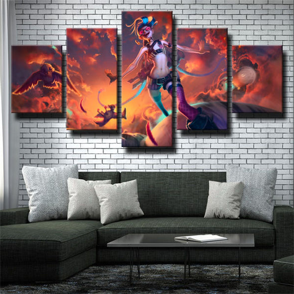 5 panel wall art canvas prints League Of Legends Jinx decor picture-1200 (2)