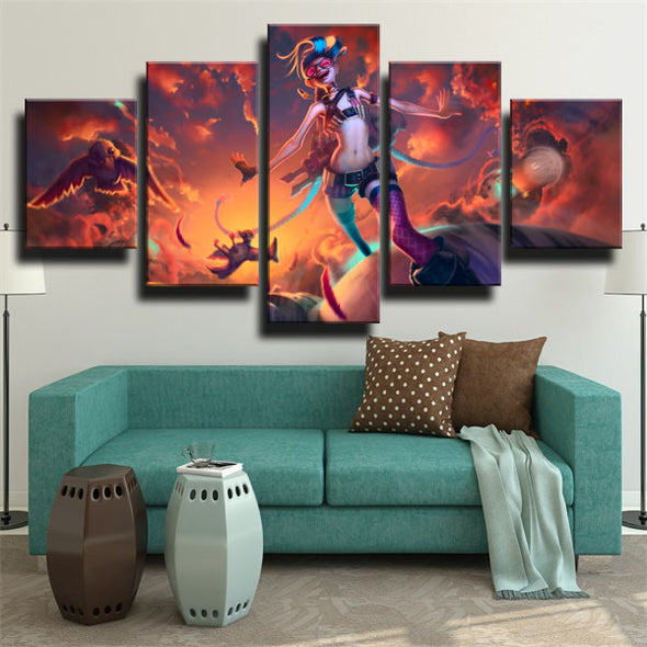 5 panel wall art canvas prints League Of Legends Jinx decor picture-1200 (3)